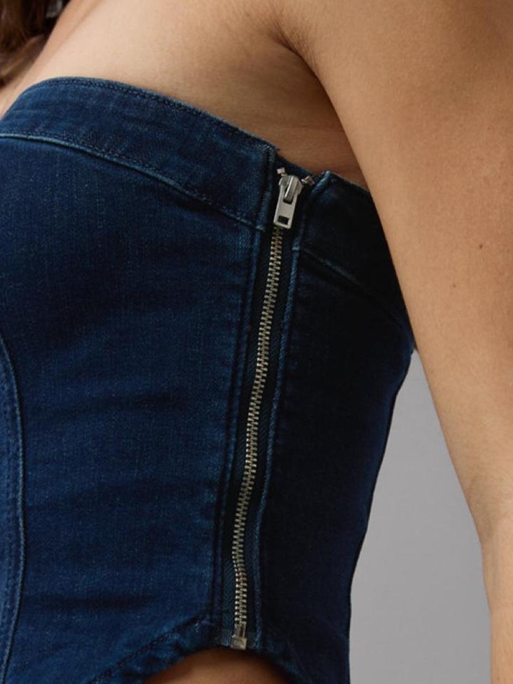 American Eagle Asymmetrical Denim Tube Top - Picture 2 of 5